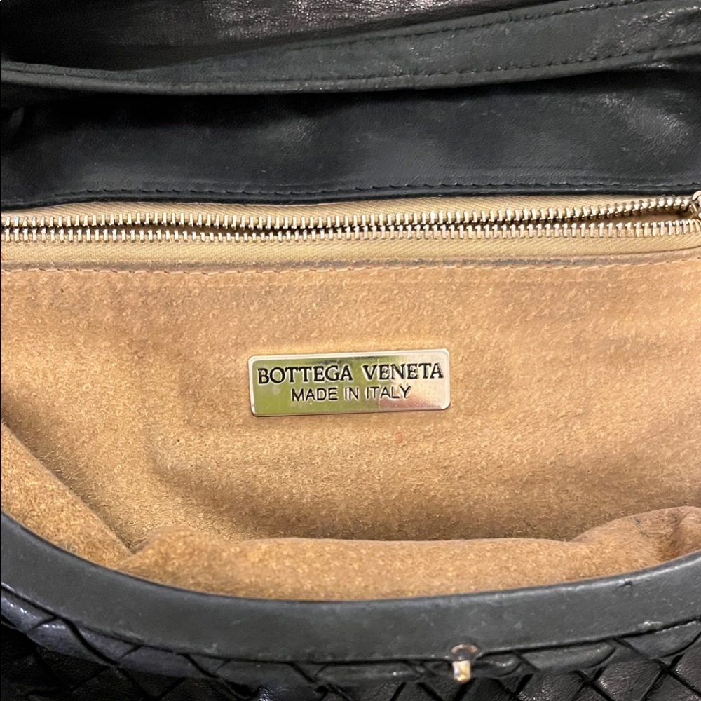 Bottega Veneta Black Woven Leather Bag with Gold Accents